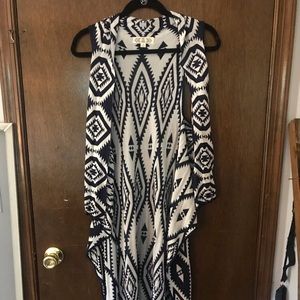 Long Patterned Sleeveless Cardigan